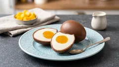 Chokladägg med vaniljmousse och mangohjärtan – en unik påskdessert